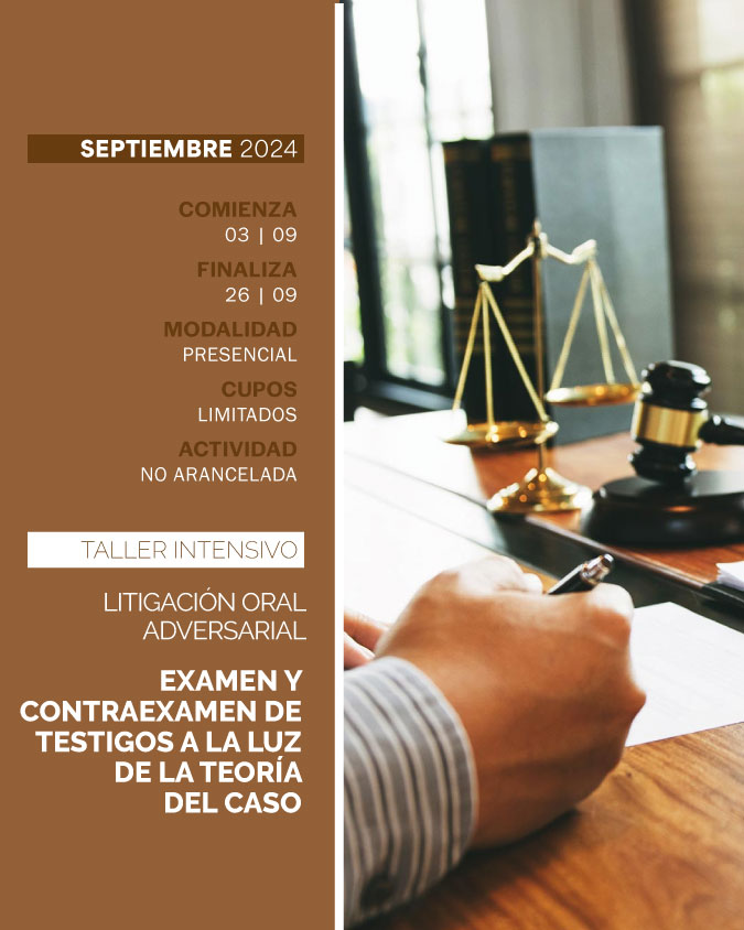 TALLER INTENSIVO DE LITIGACIÓN ORAL ADVERSARIAL: “EXAMEN Y CONTRAEXAMEN DE TESTIGOS A LA LUZ DE LA TEORIA DEL CASO” - IUPFA